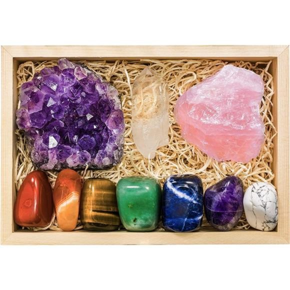 Amazon.com: CRYSTALYA Premium Raw Crystals and Healing  Large Premium Crystals and Healing Stones in Wooden Gift Box + 50pg EBOOK